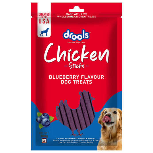 Drools Puppy & Adult Dog Treats, Blueberry Flavour Sticks, 100 GMs Pack,  Rich in Protein