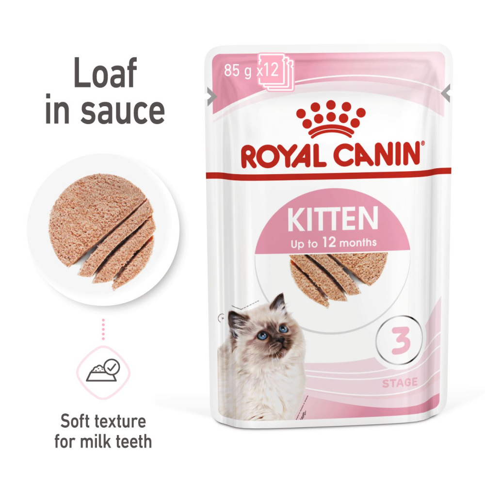 Royal Canin Instinctive Kitten Gravy Food With Loaf, 85 Grams, Pack of 12 Sachet