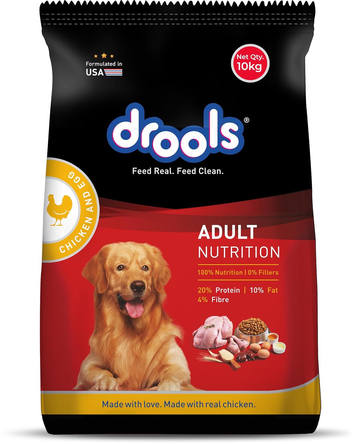 Drools Adult Dry Dog Food, Chicken & Egg Flavour, 10 KG Pack