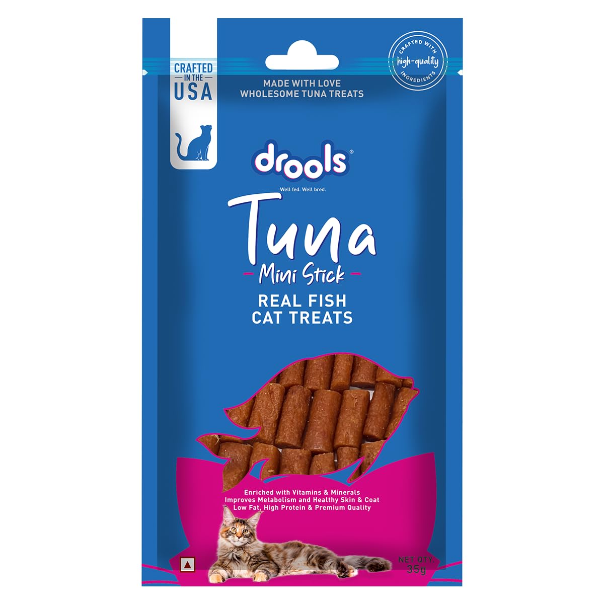 Drools Kitten & Adult Mini Sticks, Real Tuna Flavour, Cat Treats, 35 Gms