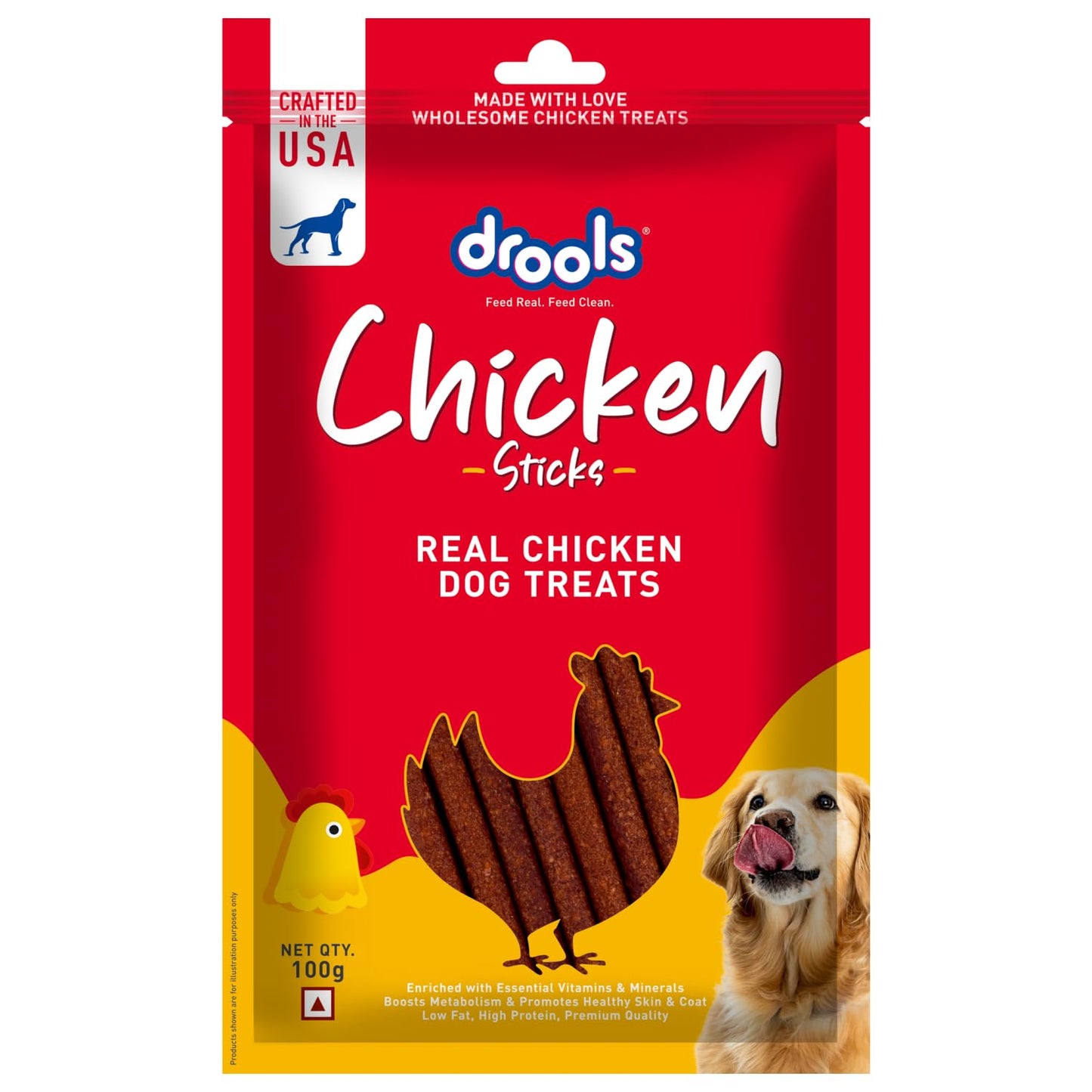 Drools Puppy & Adult Dog Treats, Real Chicken Flavour Sticks, 100 GMs Pack, Rich in Protein