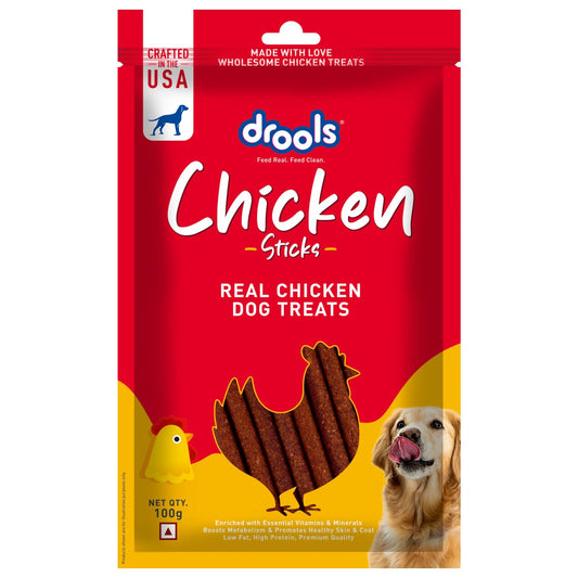 Drools Puppy & Adult Dog Treats, Real Chicken Flavour Sticks, 100 GMs Pack, Rich in Protein