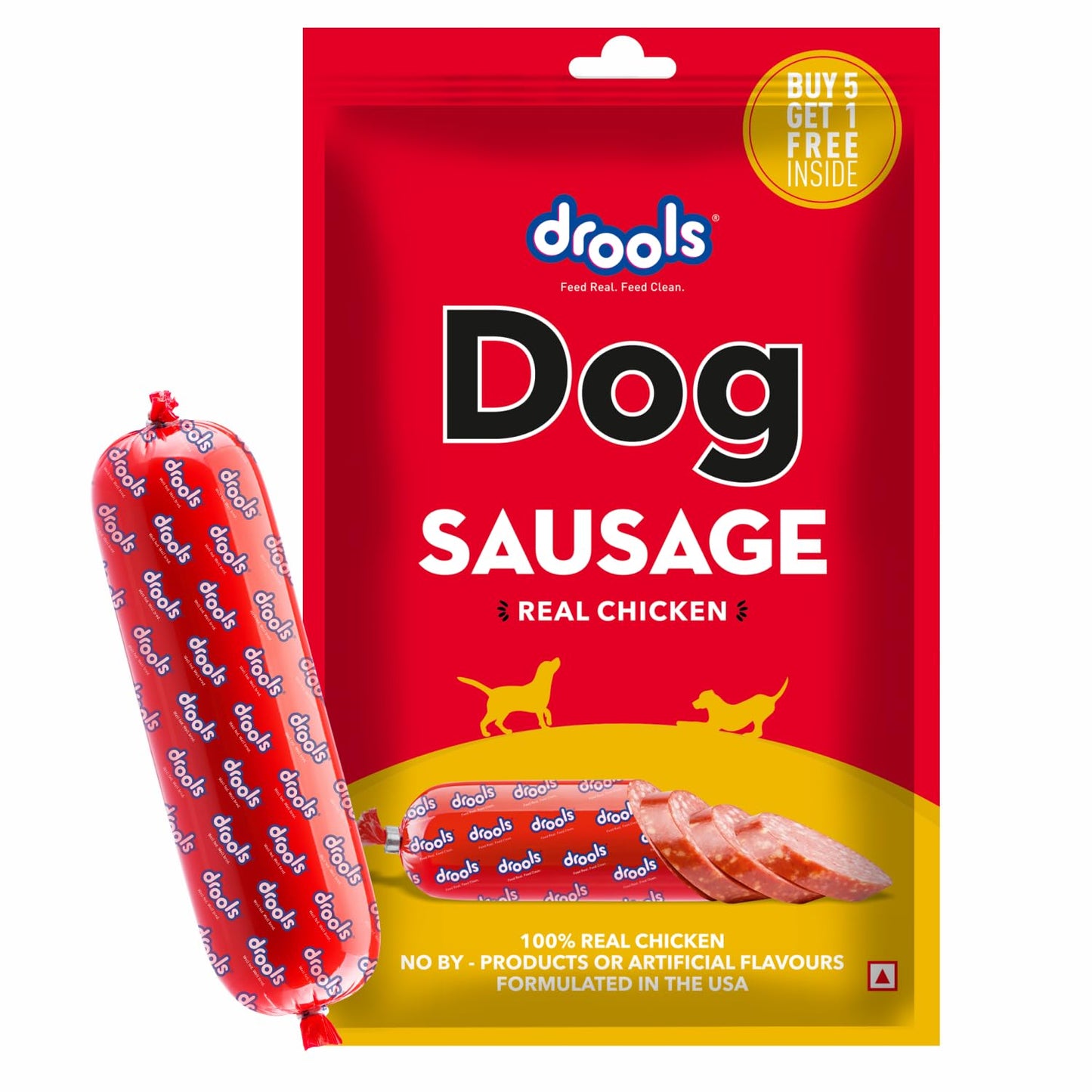 Drools Puppy & Adult Dog Chicken Flavour Sausage, 5+1 Free, 360Gms Pack