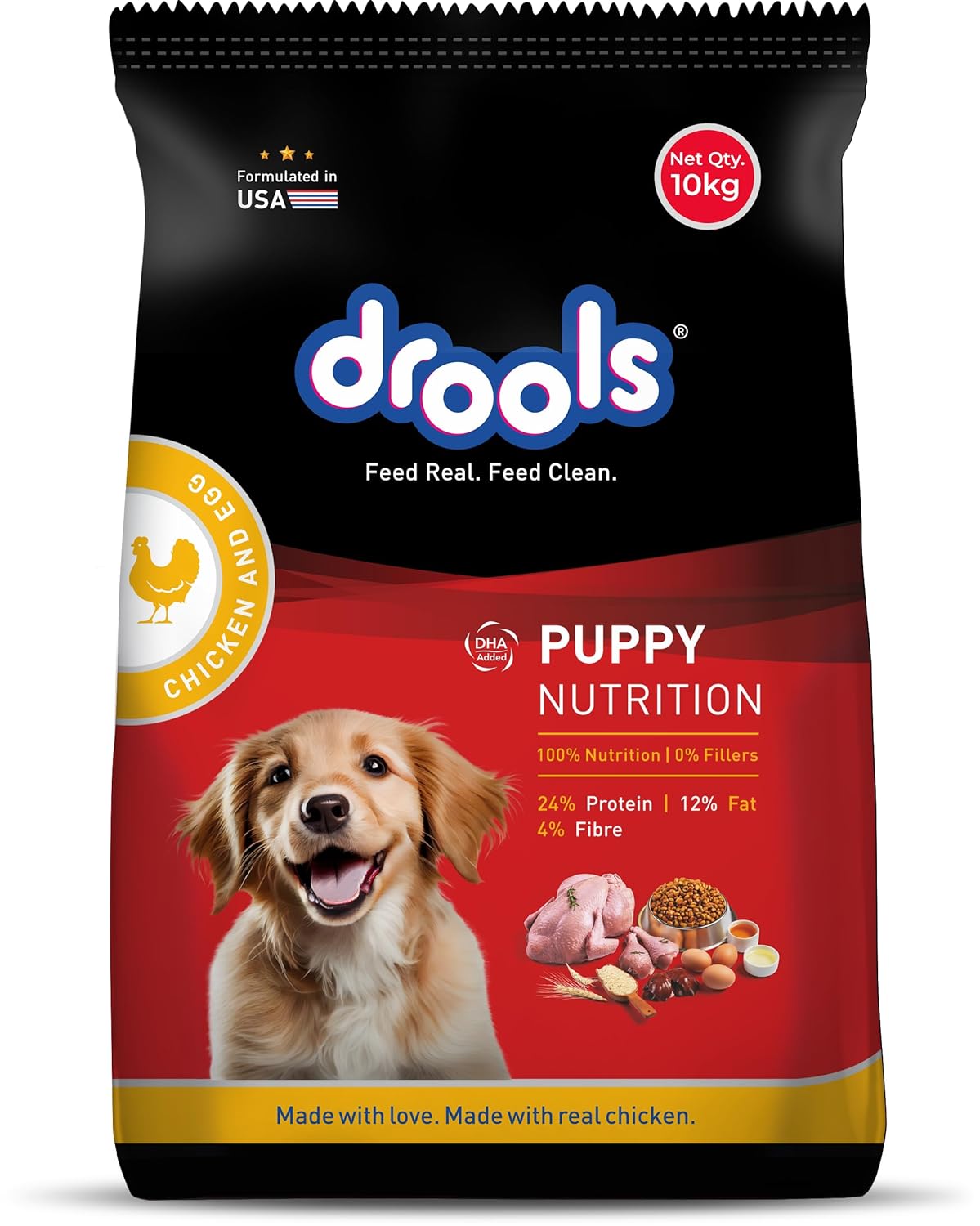 Drools Daily Nutrition Puppy Chicken and Egg Flavour Dry Dog Food, 10 KG Pack