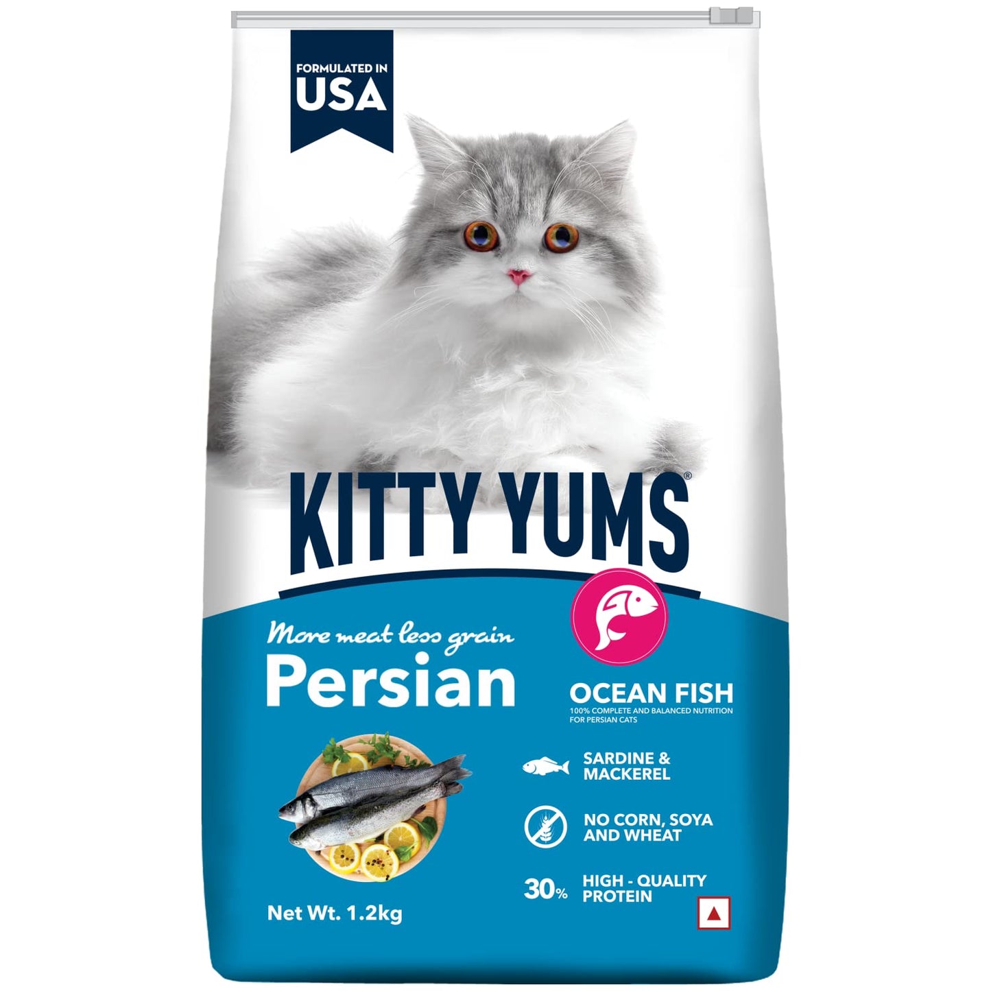 Kitty Yums Adult Persian Dry Cat Food, 1.2 KG Pack, Ocean Fish Flavour