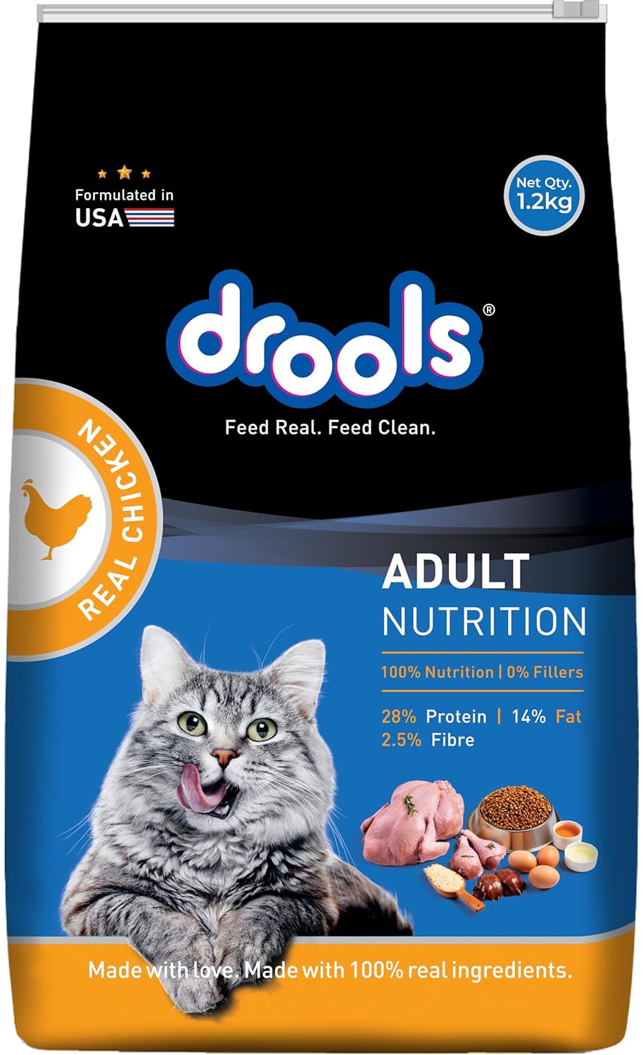 Drools Adult Dry Cat Food, Real Chicken Flavour, 1.2kg Pack