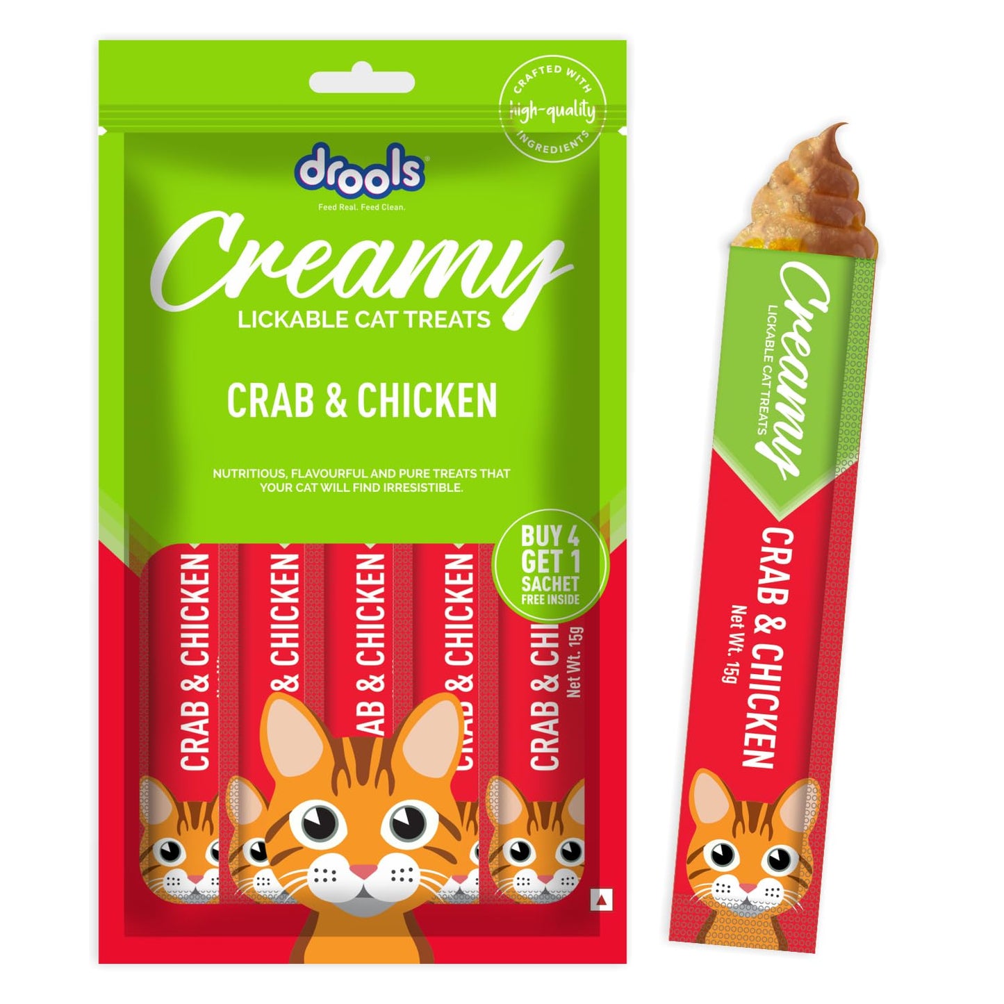 Drools All Life Stages, Creamy Lickable Crab & Chicken Flavour Cat Treat, 75 GMs