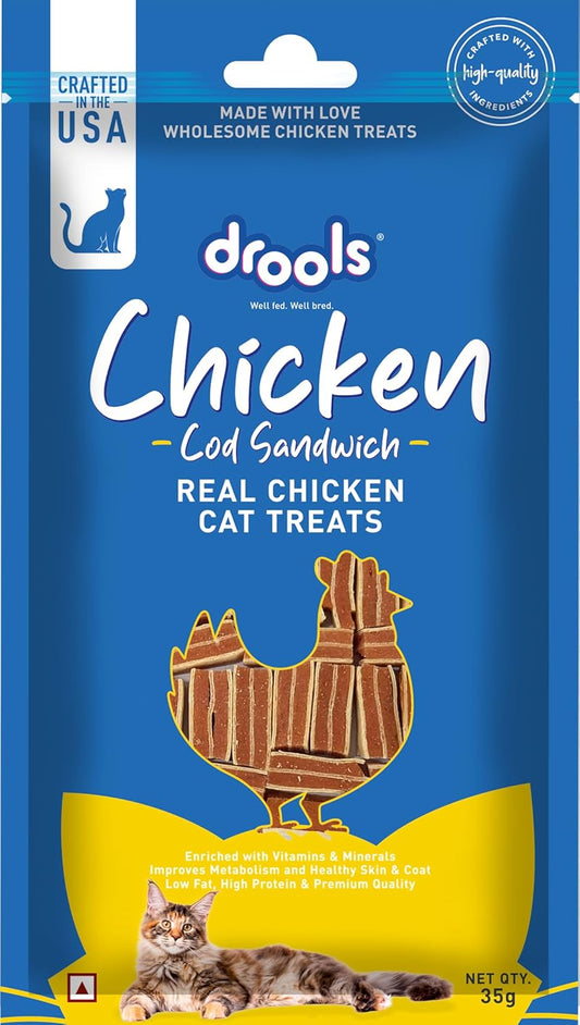 Drools Cod Fish Sandwich Cat Treats Stick, 35 Gms, Made with Real Chicken & Cod