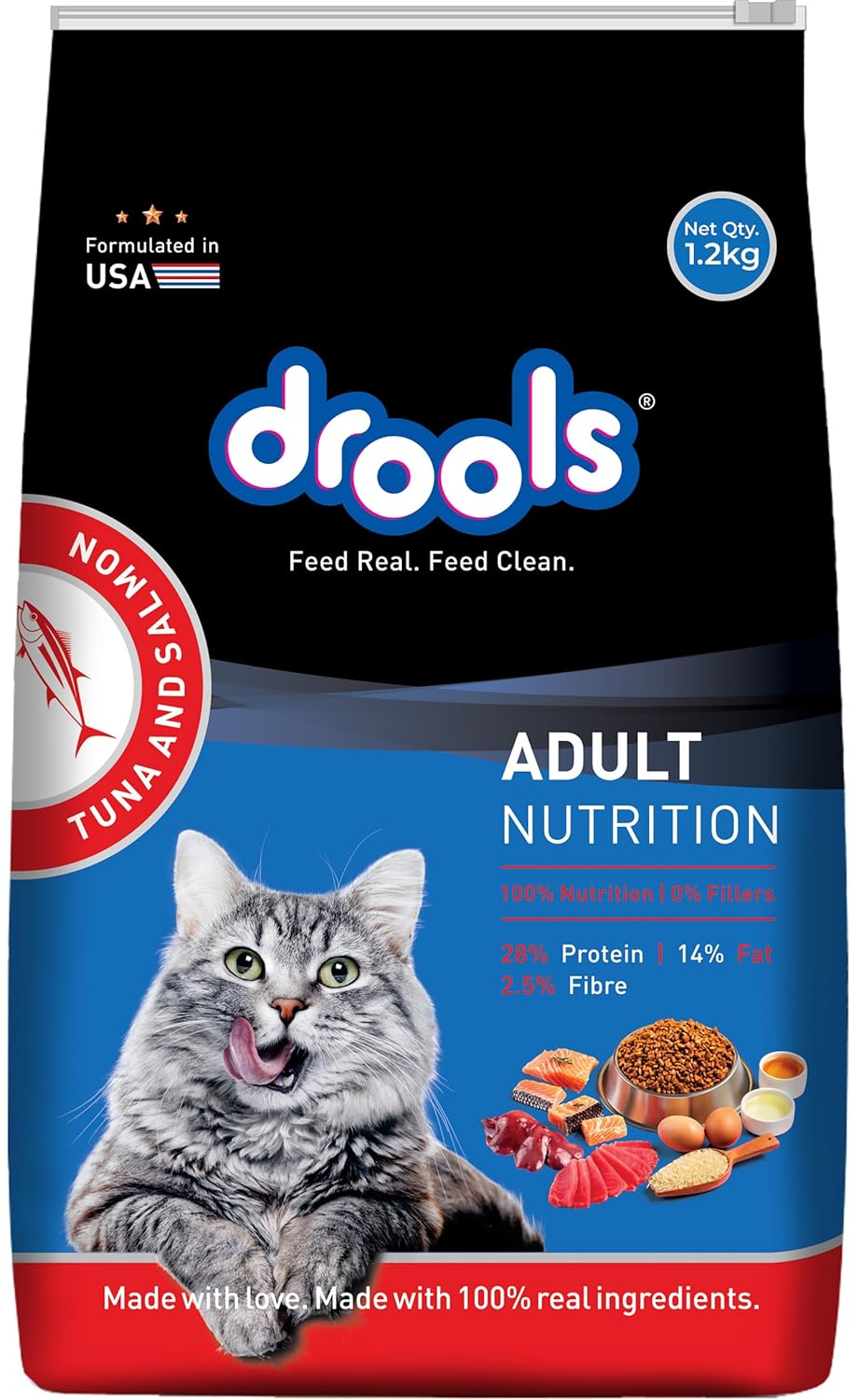 Drools Adult Dry Cat Food, Tuna & Salmon Flavor 1.2kg Pack