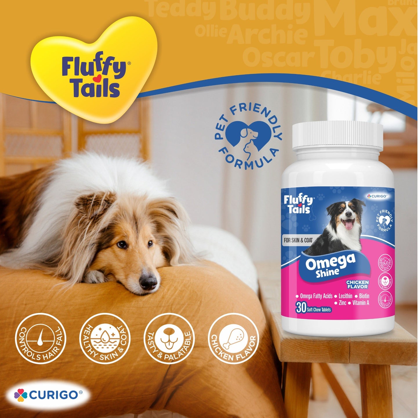 Fluffy Tails Omega Shine, Healthy Skin & Shiny Coat - Pack of 30 Soft Chews