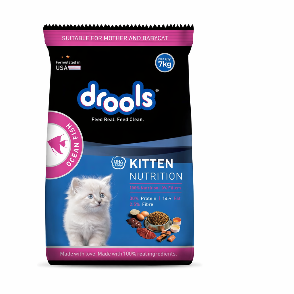 Drools Kitten Ocean Fish Flavour, Dry Cat Food, 7 KG Pack, Healthy Heart & Eye Sight