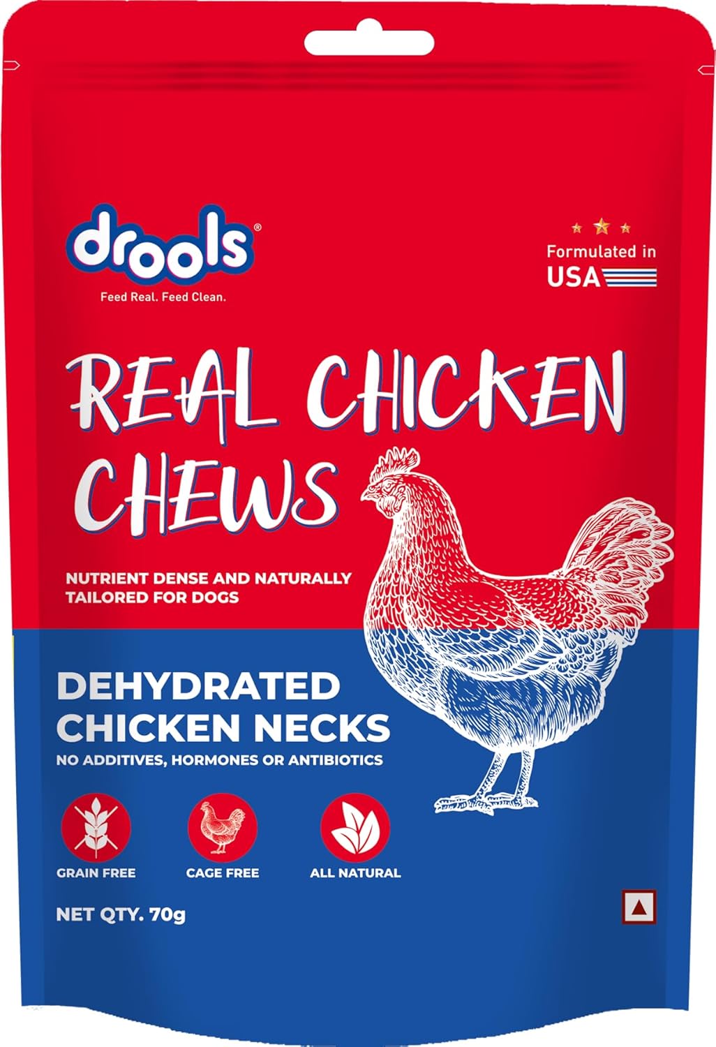 Drools Puppy & Adult Dog Treat Real Chicken Flavour, Dehydrated Chews Neck, 70Gms Pack