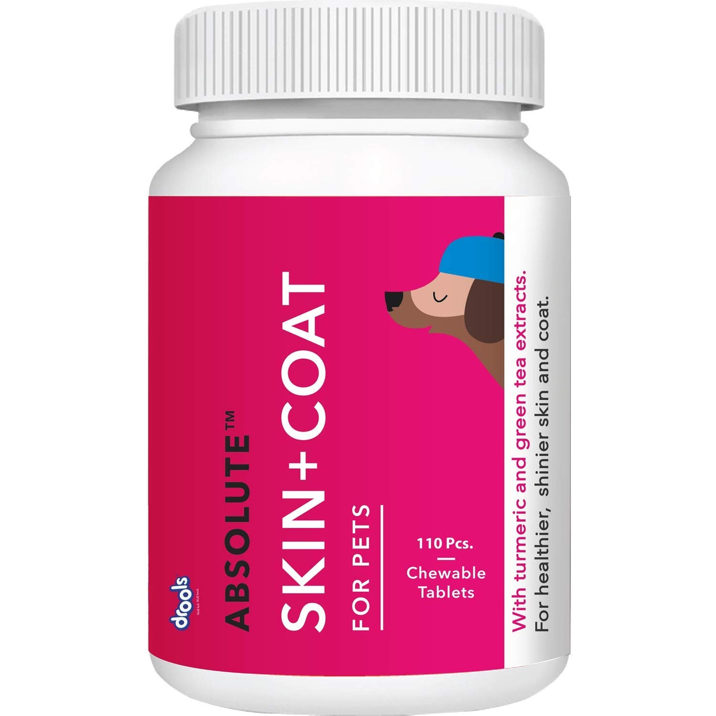 Drools Absolute Dog Supplement Tablet, Skin+ Coat 400G, 110 Pieces | Turmeric Flavour