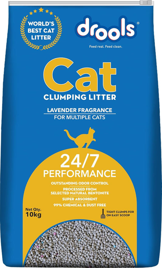 Drools Cat Litter, For multiple cat breeds, Natural Bentonite, 10 kg Pack, Lavender Flavour