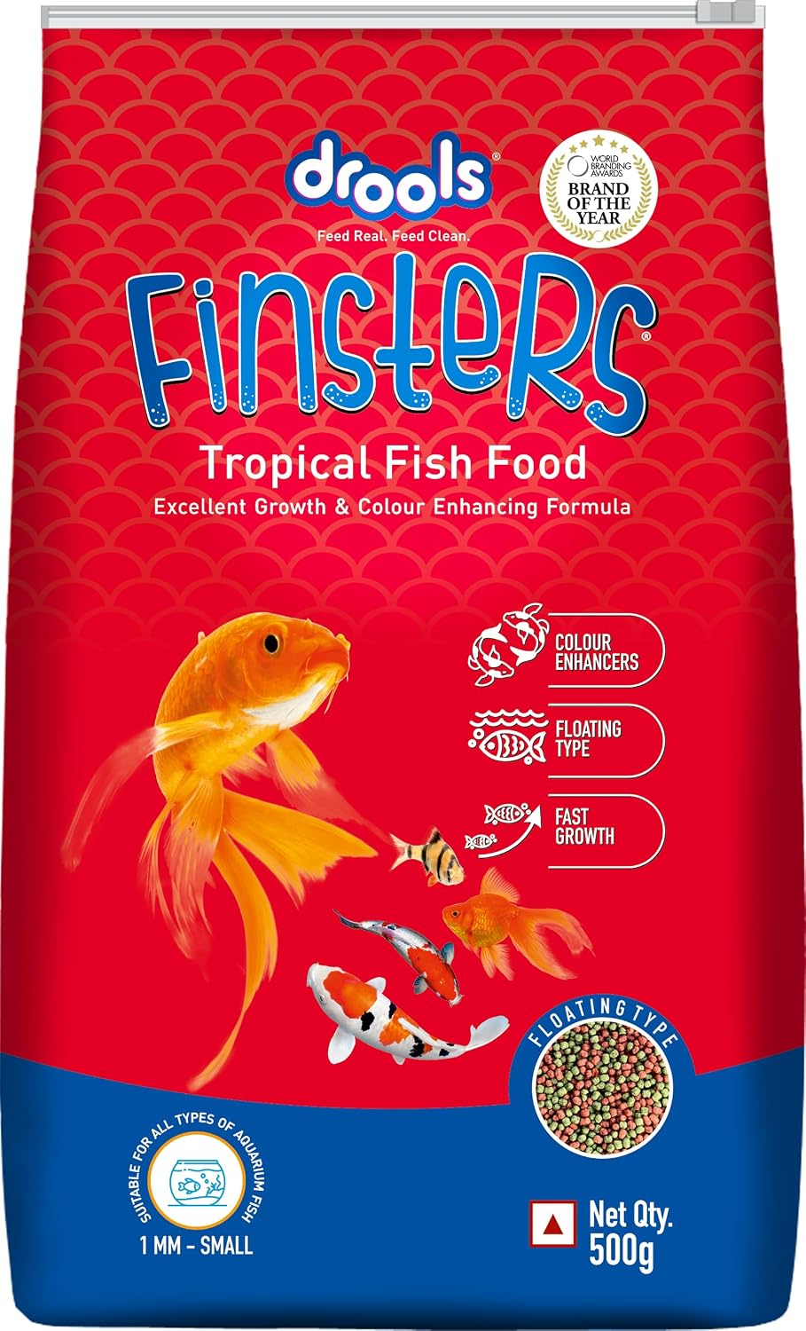 Drools Finsters Tropical Fish Food 1 MM, 500 Gms Pack