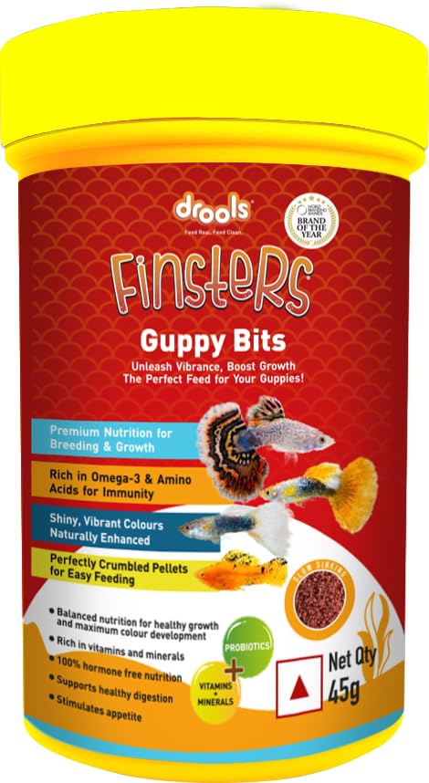Drools Finsters Guppy Bits Fish Food, 45 Gms, Seafood Flavour, Pack of 2 Pouches