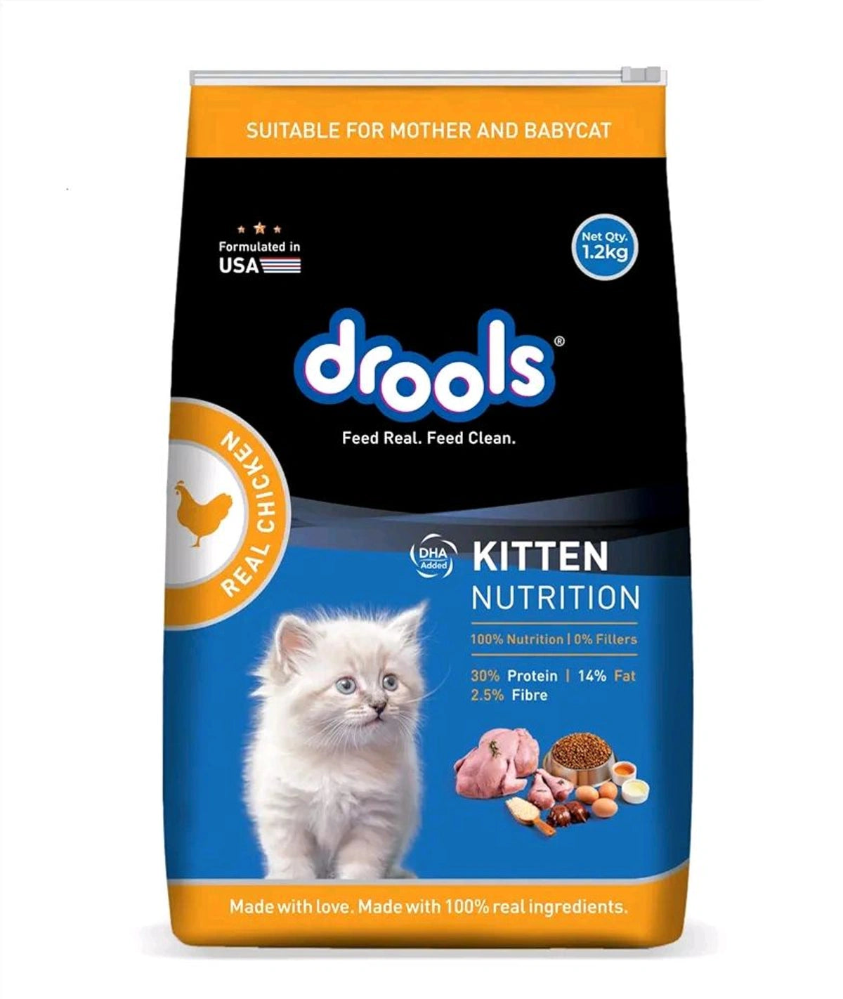 Drools Real Chicken Flavour Kitten Dry Food, 1.2 KG Pack