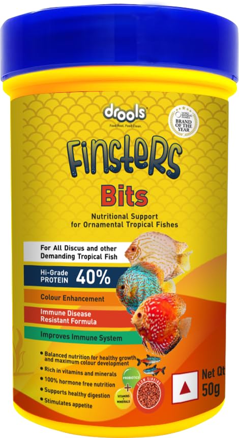 Drools Finsters Bits Fish Food, 50 Gms Pack, Seafood Flavour, High-Protein Formula