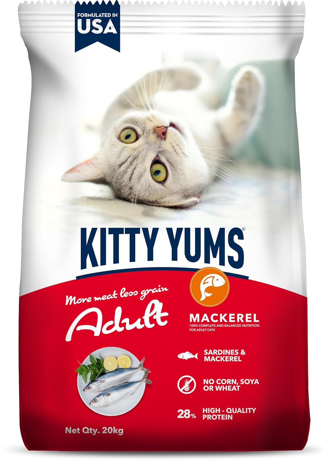 Kitty YUMS Adult (+1 Year) Dry Cat Food, 20 KG Pack, Mackerel Flavour