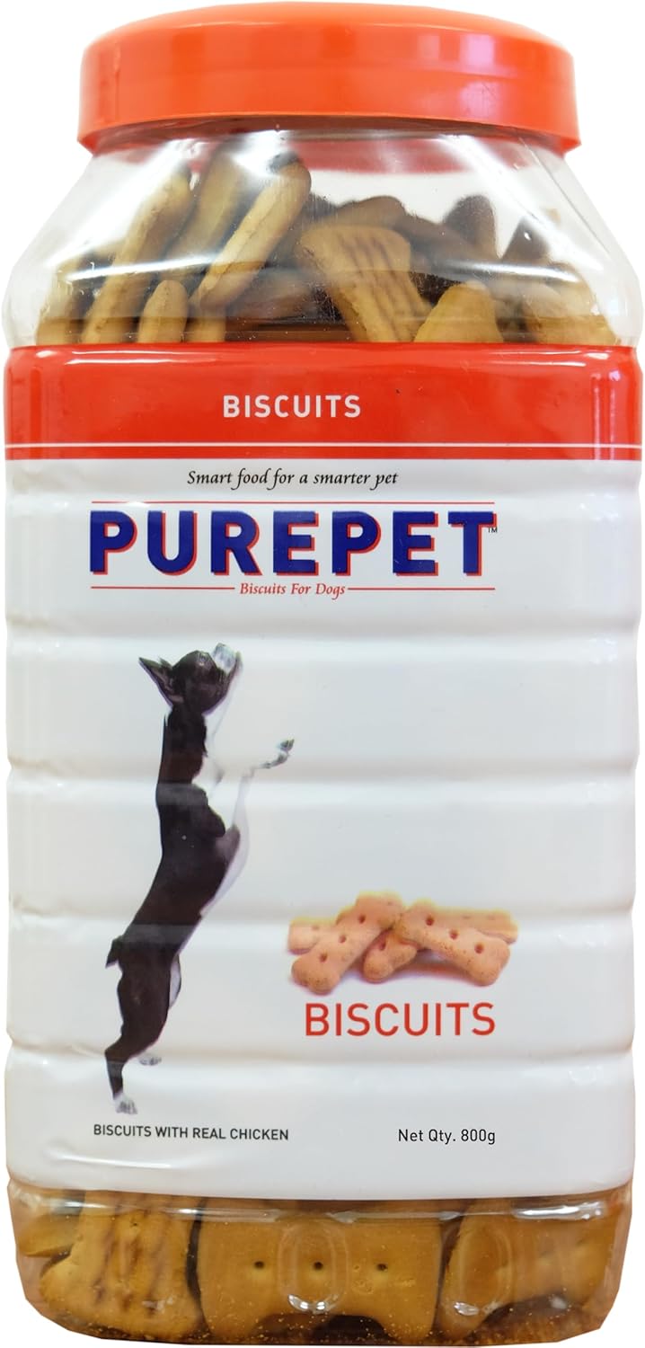 Purepet Dog Treats Biscuits, 800 GMs Pack, Real Chicken Flavour, Active Behavior