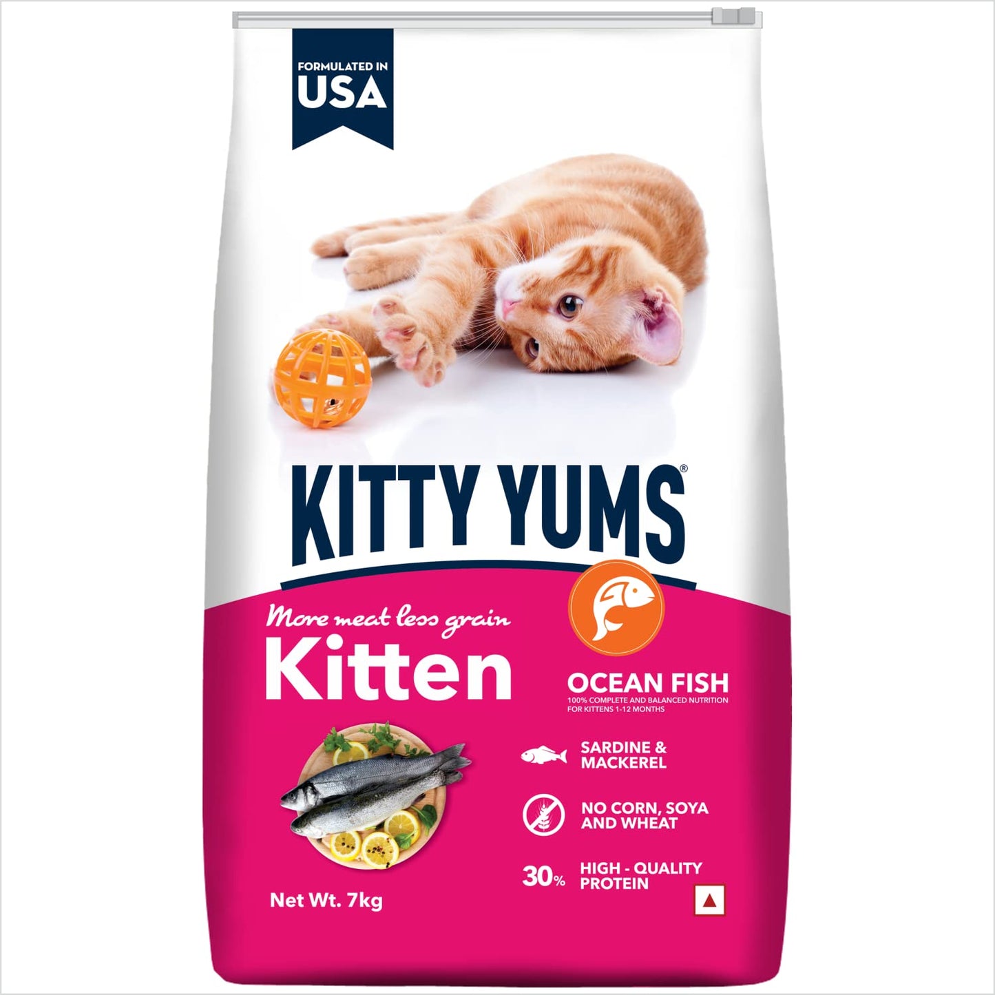 Kitty Yums Kitten (1-12 Months) Dry Cat Food, 7 KG Pack, Ocean Fish Flavour