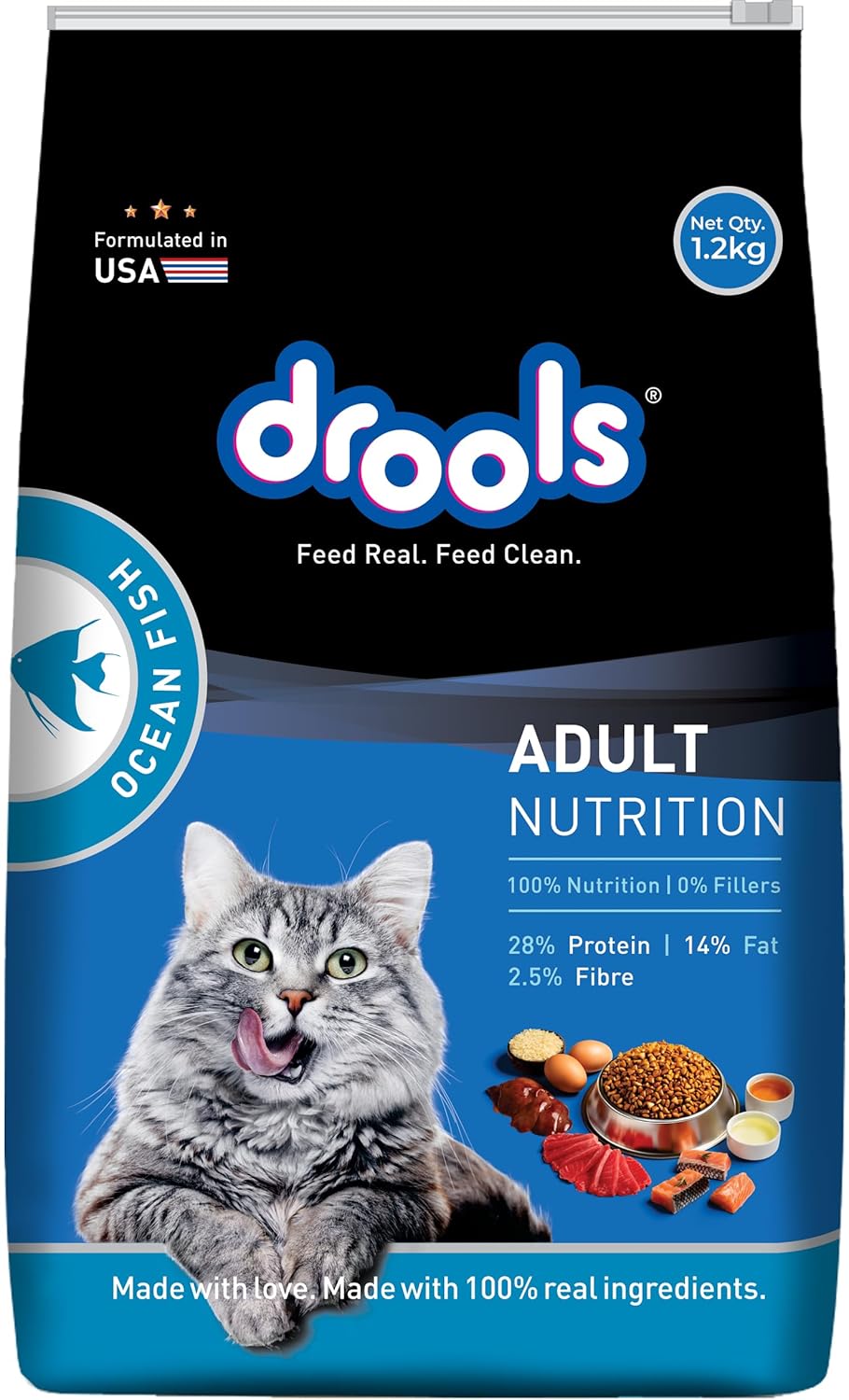 Drools Adult Dry Cat Food, Ocean Fish Flavour, 1.2 KG Pack
