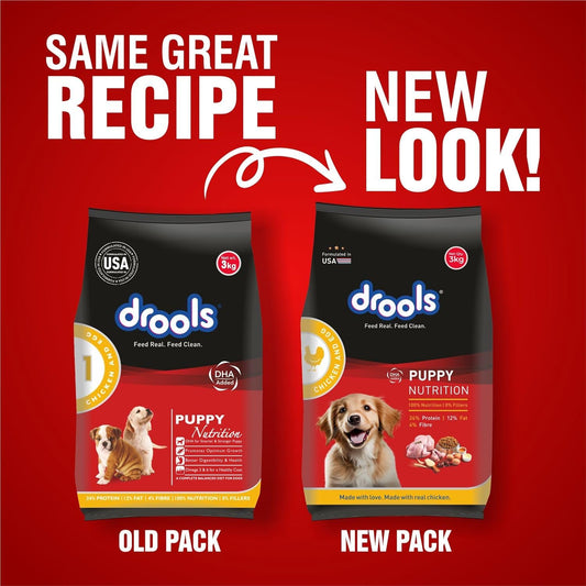 Drools Daily Nutrition Puppy Chicken and Egg Flavour Dry Dog Food, 3 KG Pack