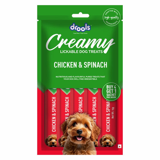 Drools All Stages Dog Treat Chicken Spinach Flavor Creamy 5 Sticks, 75 Gms