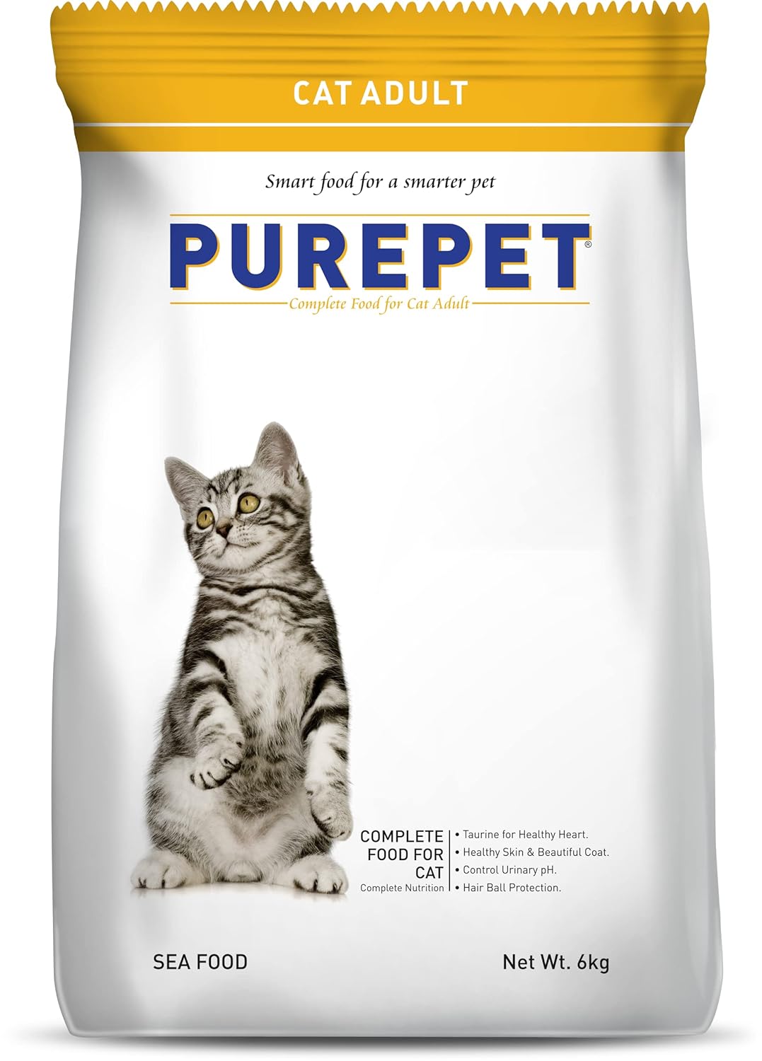 Purepet Adult Dry Cat Food, 6 KG Pack, Sea Food Flavour, Hair Ball Protection
