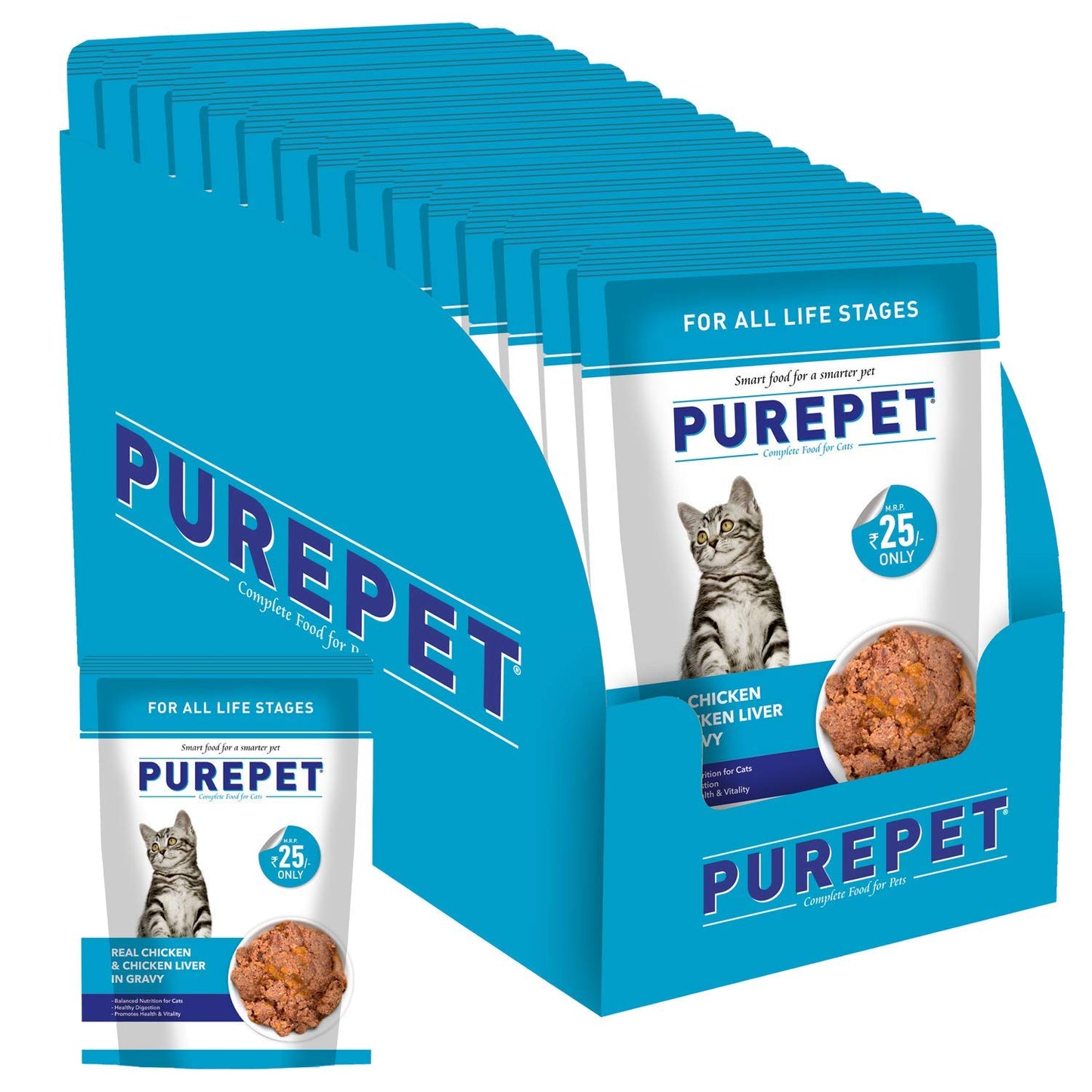 PurePet Wet Cat Food, Real Chicken and Chicken Liver in Gravy, 50 GMs, 1 Pack
