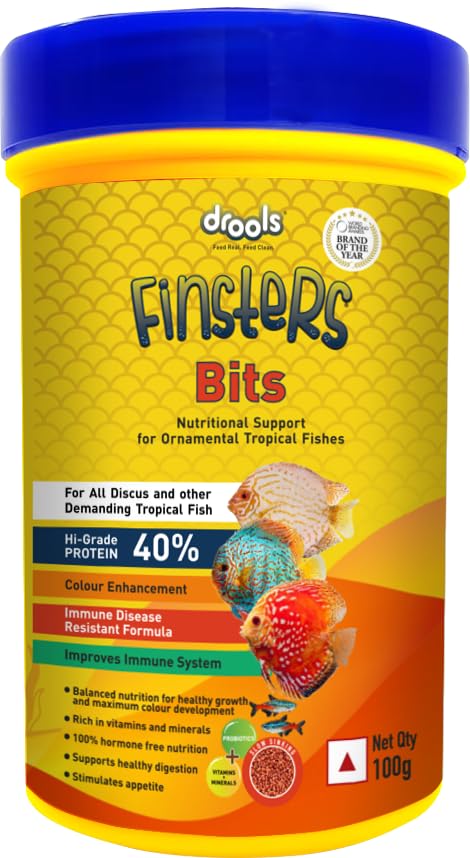 Drools Finsters Bits Fish Food, 100 Gms Pack, Seafood Flavour, High-Protein Formula