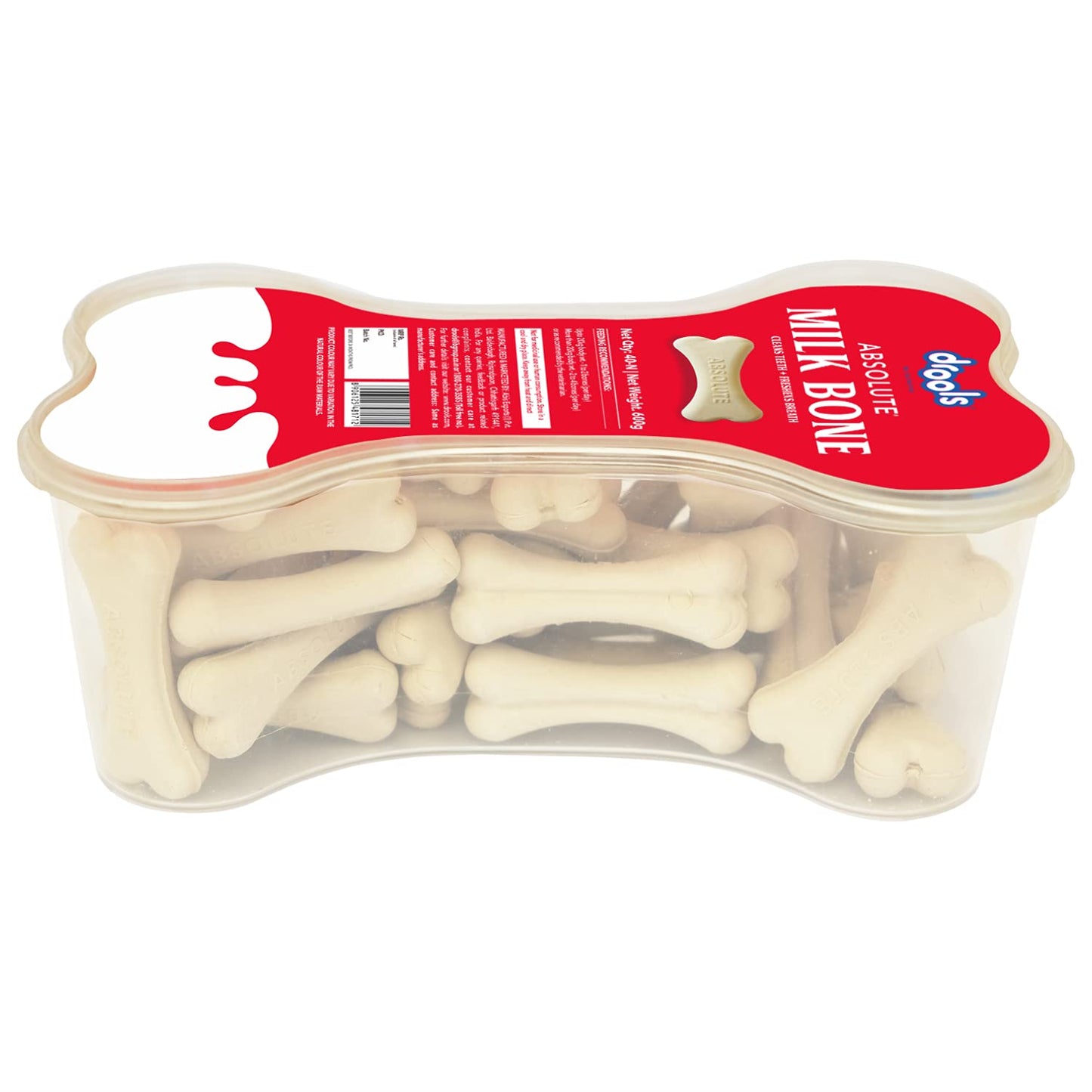 Drools Absolute Dog Bone Treats, Milk Flavour, 600g, 40,Peices Jar, All Life Stages