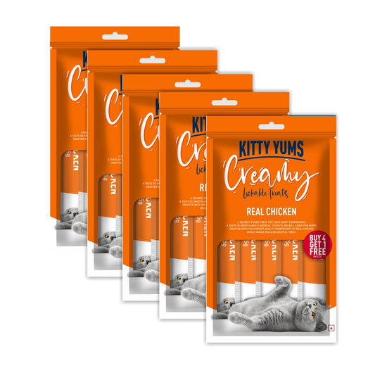Kitty Yums Creamy Lickable Cat Treat, 75 GMs (15 GMs x 5 Sticks) Pack, Real Chicken