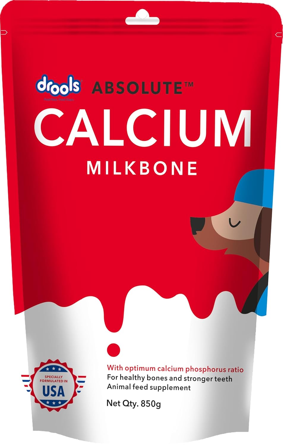 Drools Absolute Milk Bone Dog Treats 850G, Calcium Flavour, Dental Care