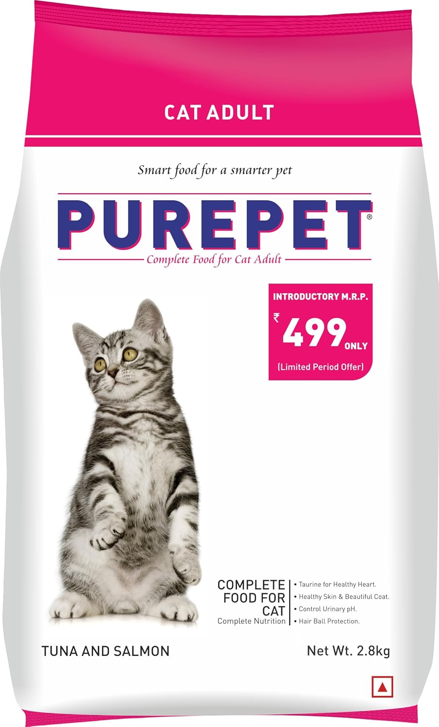 Purepet Adult Dry Cat Food, 2.8 KG Pack, Tuna and Salmon Flavour, Hair Ball Protection