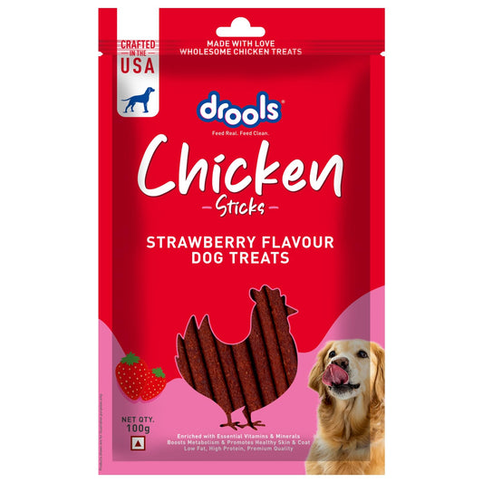 Drools Puppy & Adult Dog Treats, Strawberry Flavour Sticks, 100 GMs Pack,  Rich in Protein