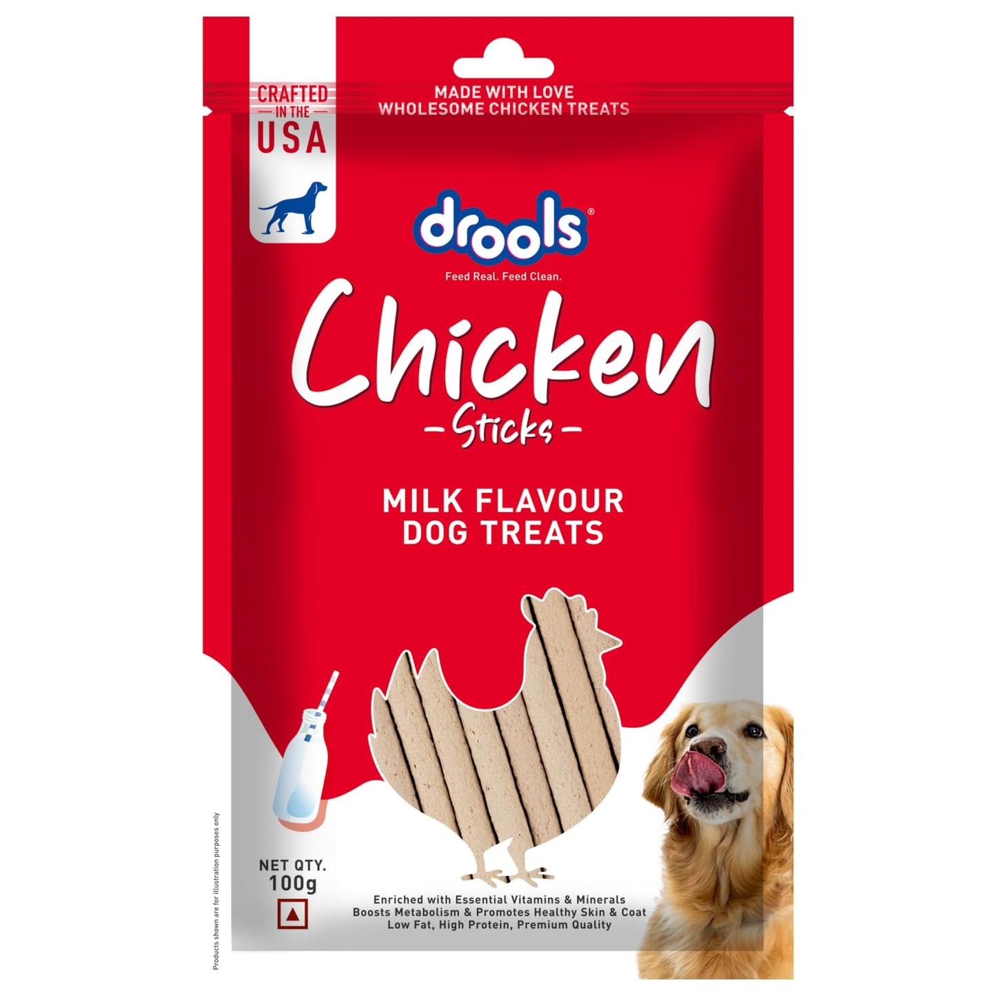 Drools Puppy & Adult Dog Treats, Chicken & Milk Flavour Sticks, 100 GMs Pack,  Rich in Protein