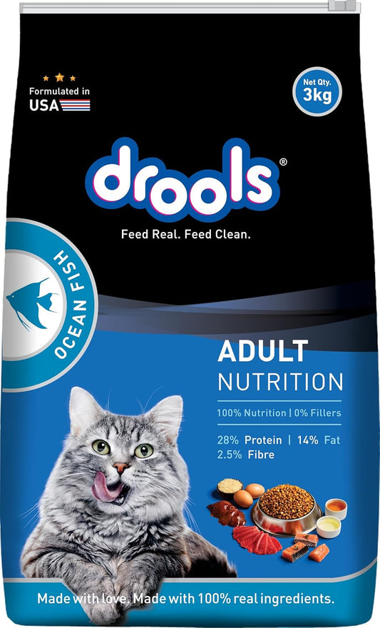Drools Dry Cat Adult Food 3KG, Ocean Fish Flavour, Skin and Coat Health