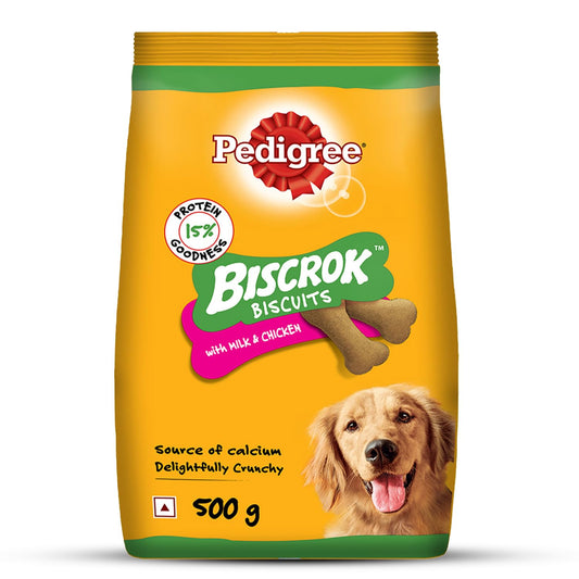 Pedigree Biscrok Biscuits - Dog Treats, Chicken with Milk Flavour, 500 GMs