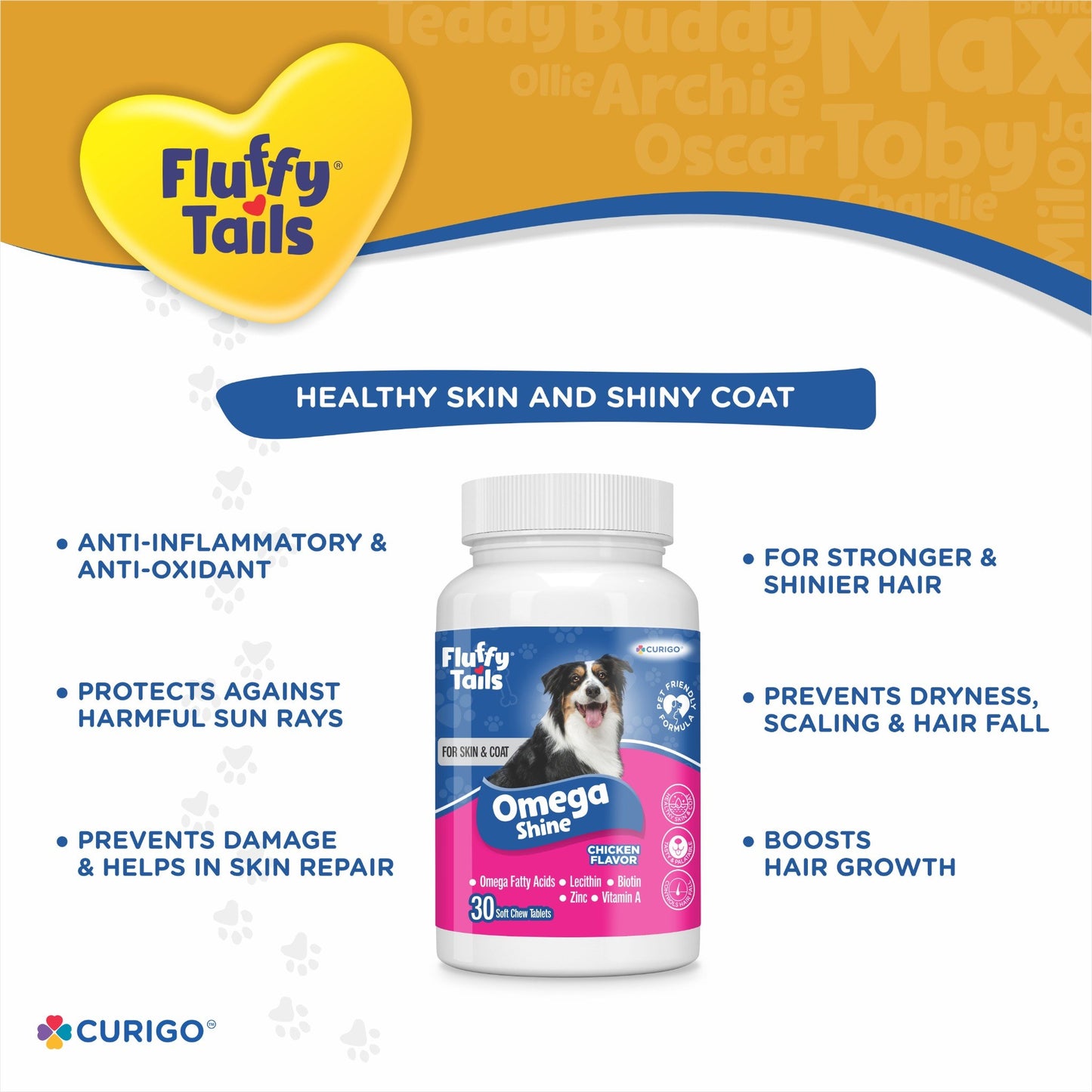 Fluffy Tails Omega Shine, Healthy Skin & Shiny Coat - Pack of 30 Soft Chews