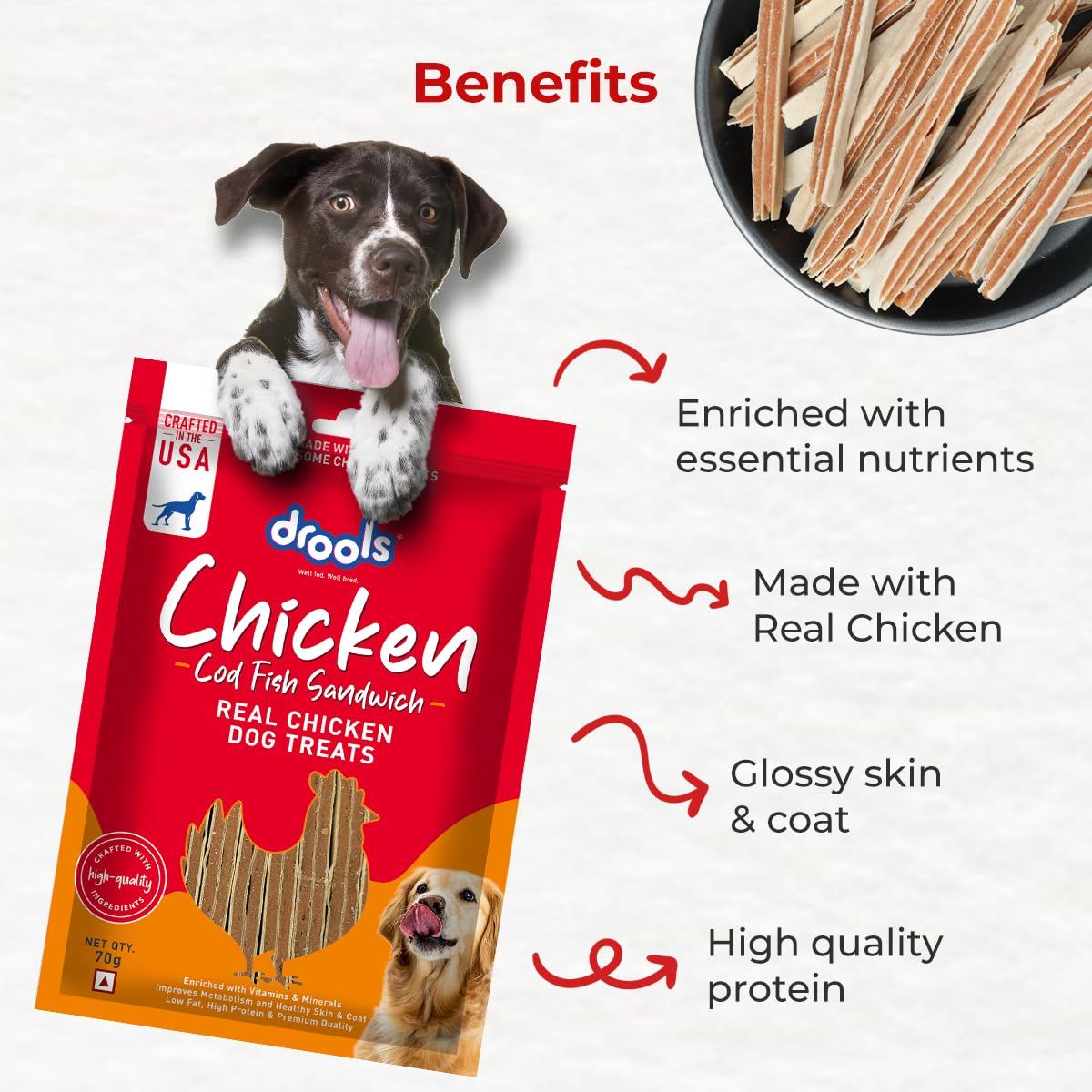 Drools Puppy & Adult Cod Sandwich, Real Fish Flavour Dog Treats, 70 Gms Pack
