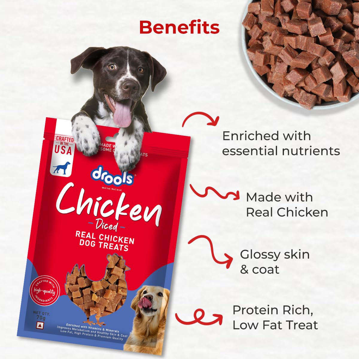 Drools Puppy & Adult Diced, Real Chicken Flavour Dog Treats, 70 Gms Pack
