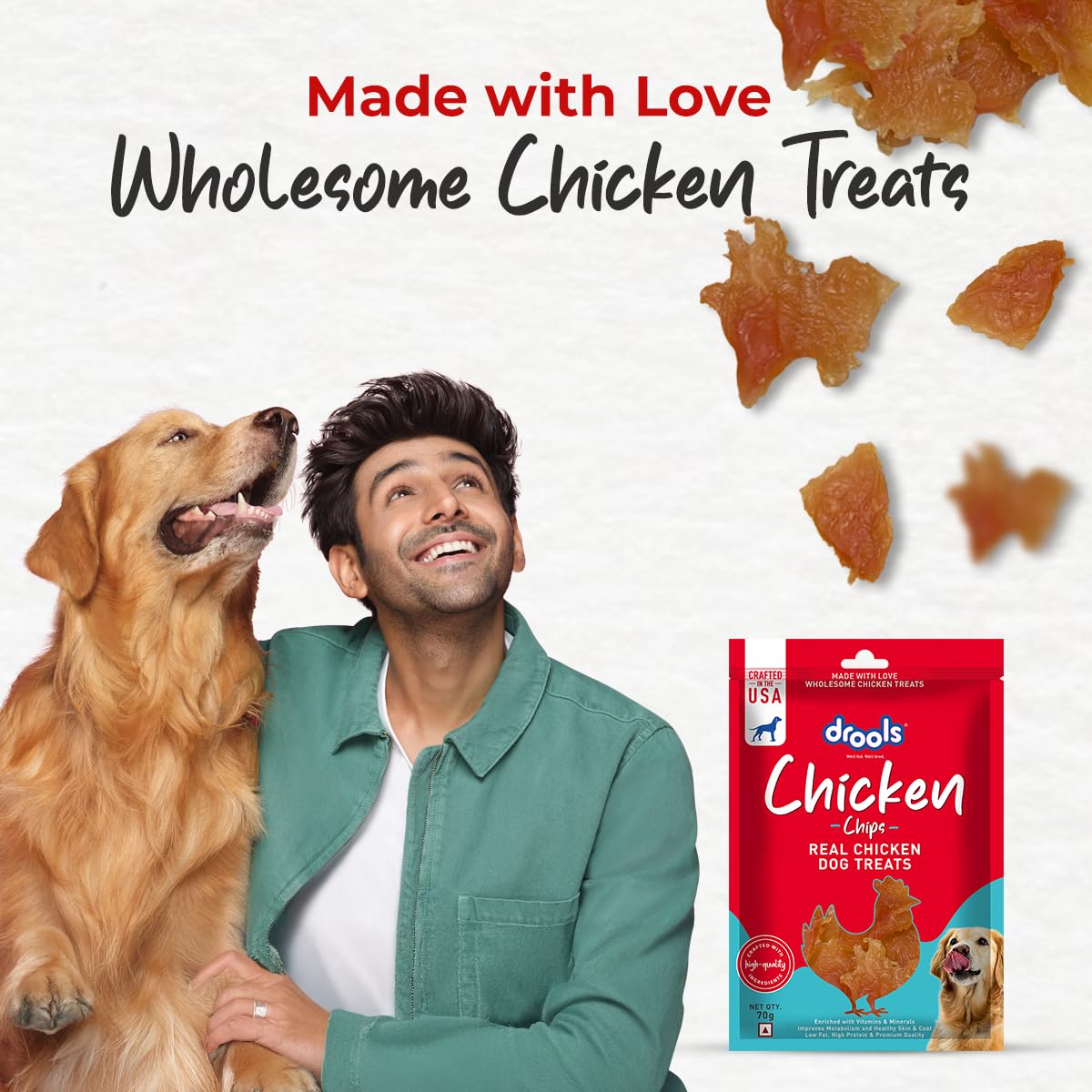 Drools Puppy & Adult Chips, Real Chicken Flavour Dog Treats, 70 Gms Pack
