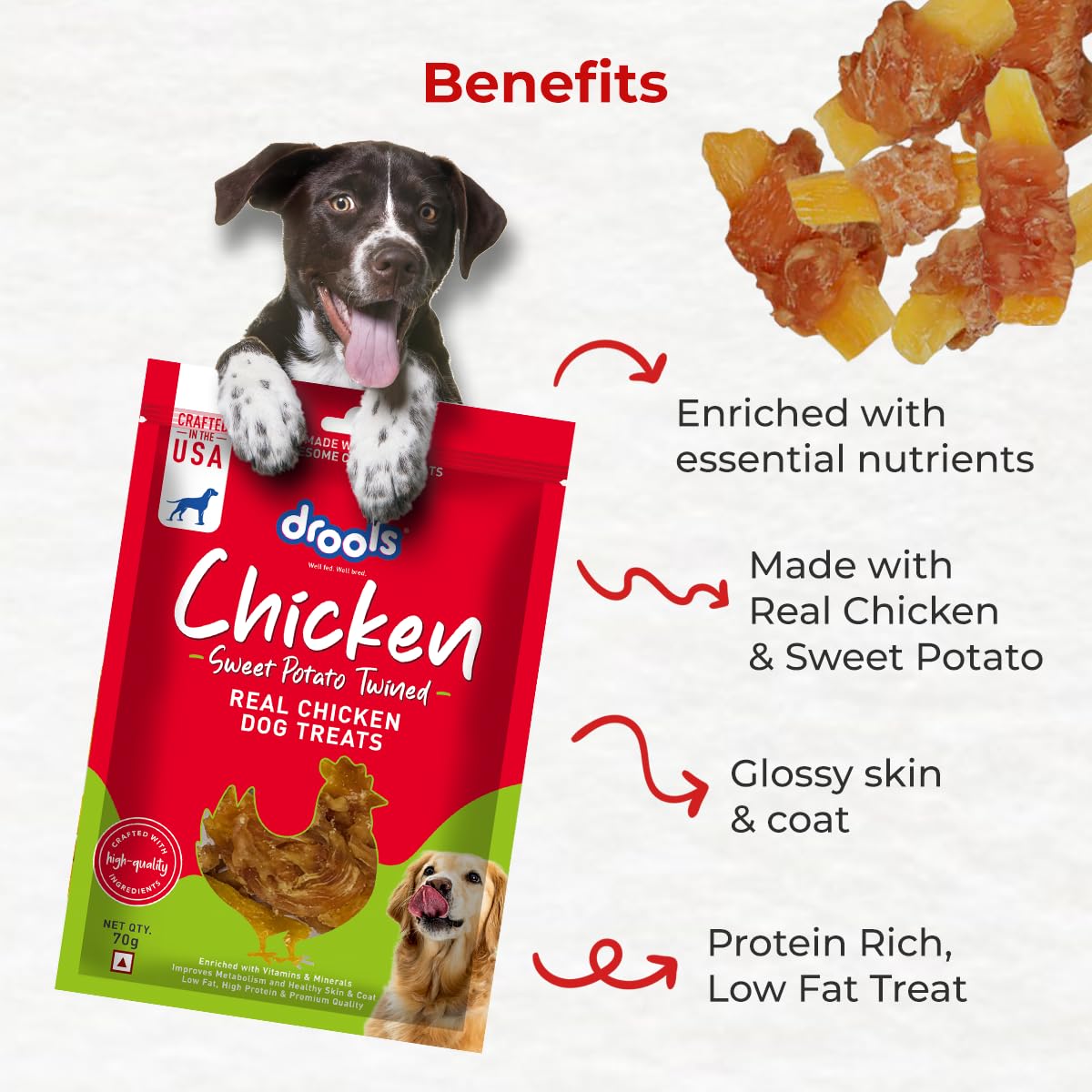 Drools Puppy & Adult Sweet Potato Twinned, Real Chicken Flavour Dog Treats, 70 Gms Pack