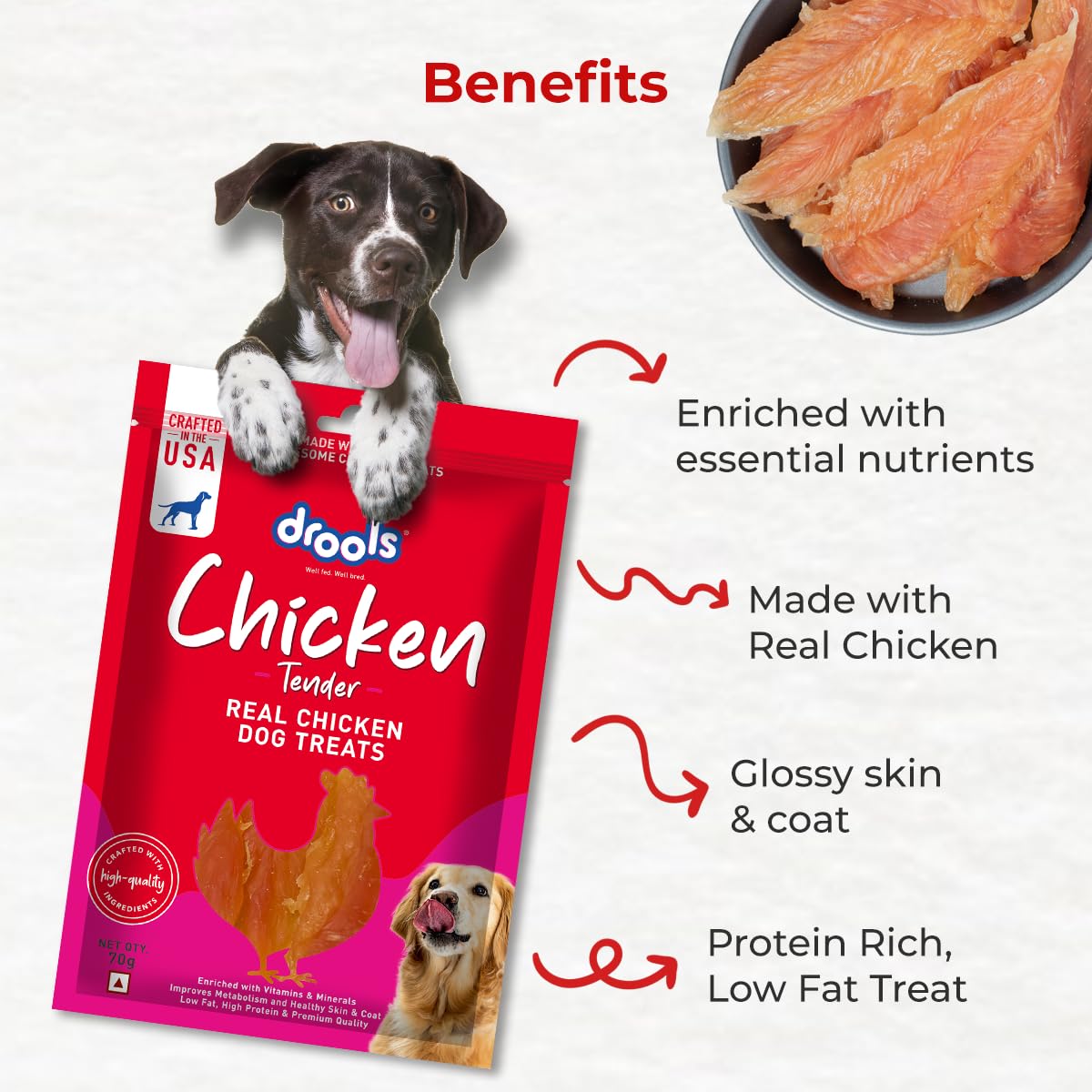 Drools Puppy & Adult Tender, Real Chicken Flavour Dog Treats, 70 Gms Pack