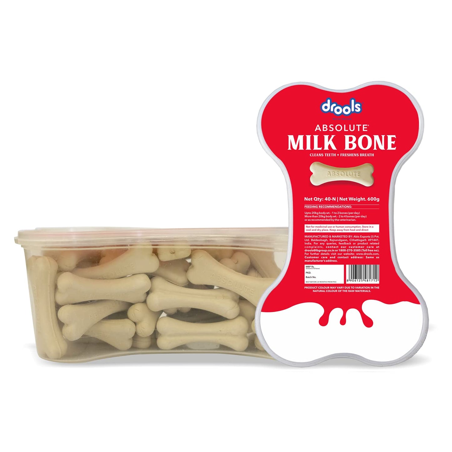 Drools Absolute Dog Bone Treats, Milk Flavour, 600g, 40,Peices Jar, All Life Stages