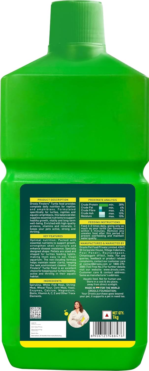 Drools Finsters Turtle Food, 1 KG., Seafood Flavour, High-Quality Protein, Easy Feeding