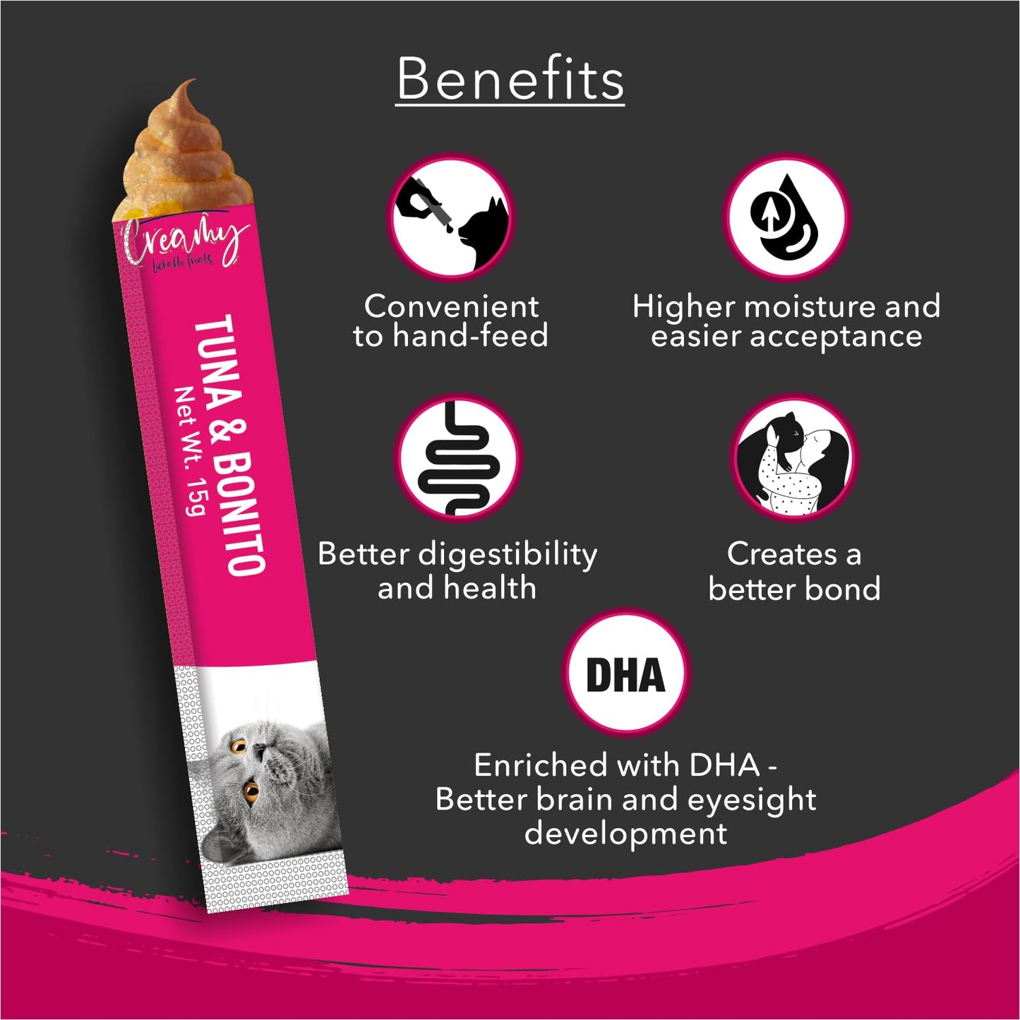 Kitty Yums Creamy Lickable Cat Treat, 75 GMs (15 GMs x 5 Sticks) Pack, Tuna & Bonito
