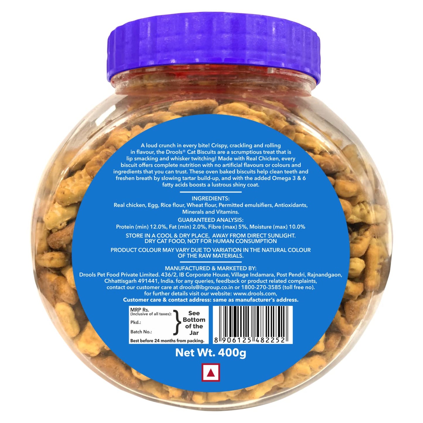 Drools Adult Cat Treat Biscuits 400g Jar, Real Chicken Flavour