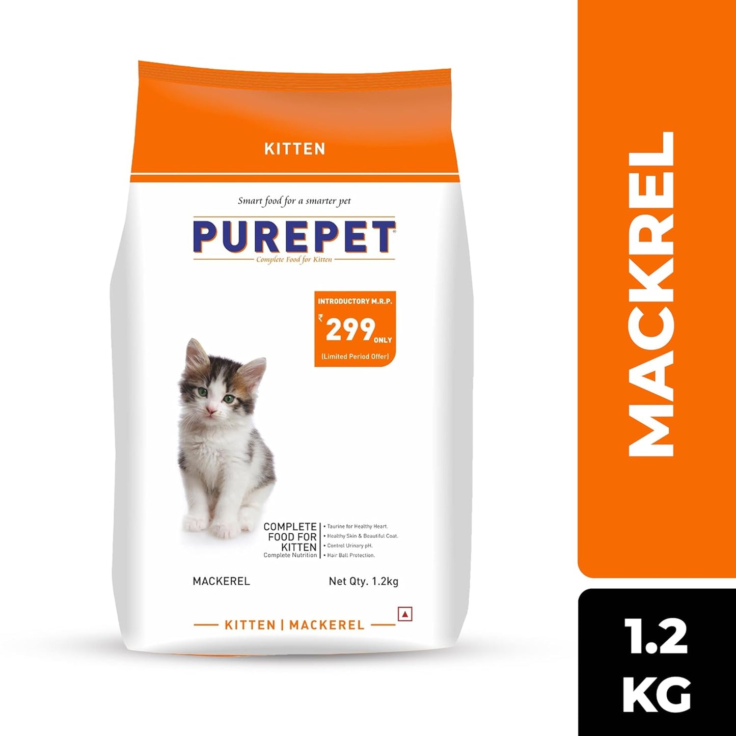 Purepet Kitten (1-12 Months) Mackerel Flavour Dry Cat Food, 1.2 KG Pack